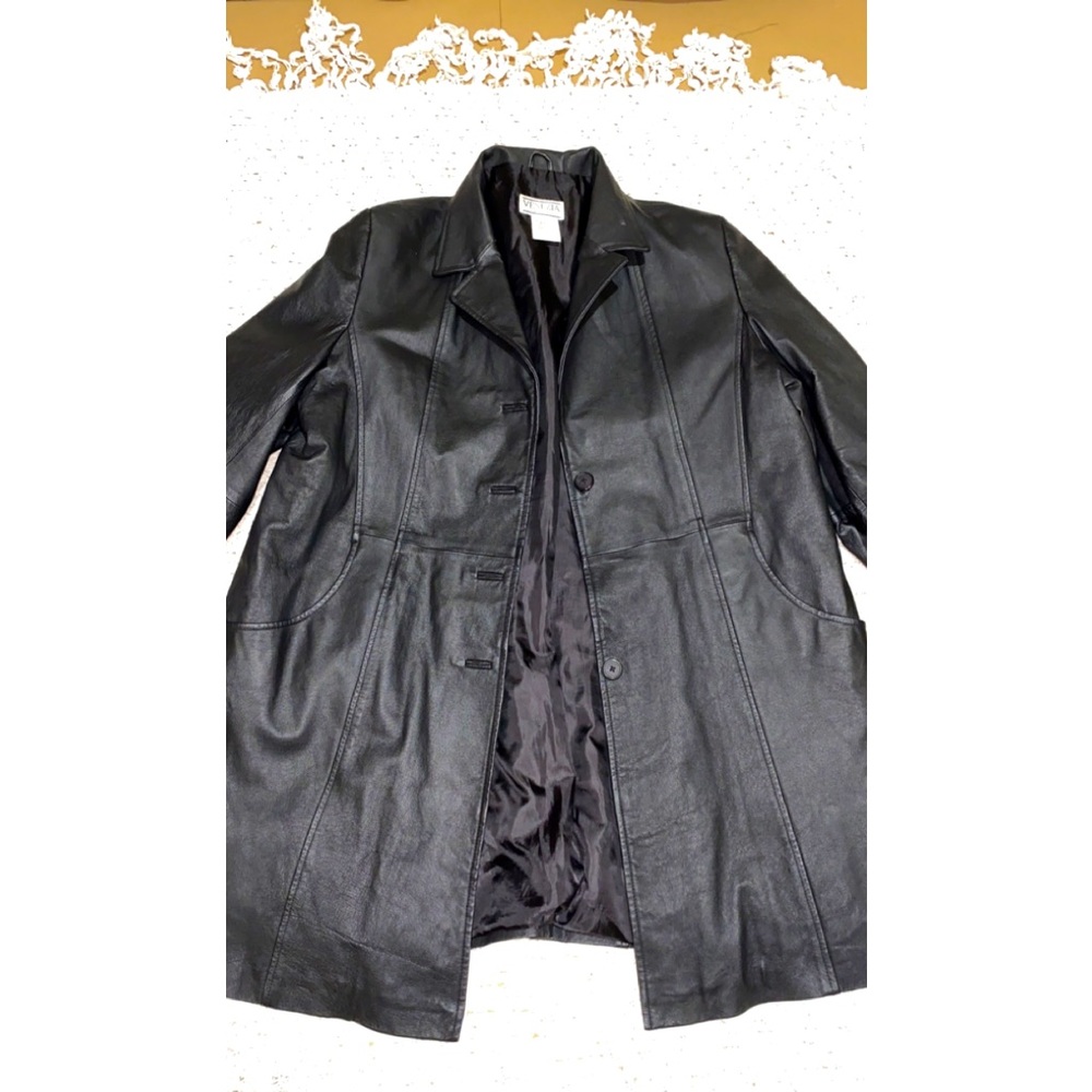 Long black leather jacket